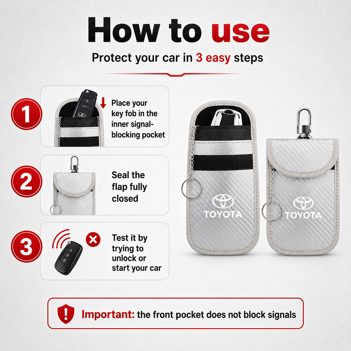 Toyota - Signal Blocking Anti-Theft Faraday Pouch For Key Fobs TOTYN